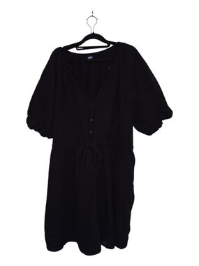 Old Navy Black Midi Dress with Puff Sleeves